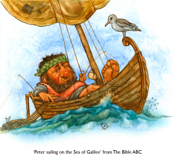 ‘Peter Sailing on the Sea of Galilee’ Humorous Bible illustration by artist Jim Harris.